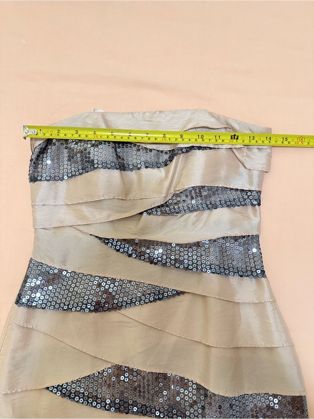 New Rare βCity Studioβ Nude/Champagne Strapless Sequin Bandage Mini Dress,Size 1 - Picture 8 of 11